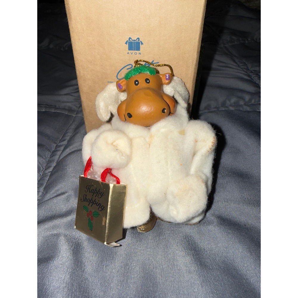 Vintage Avon Deer Ones Mrs Reindeer Christmas Ornament with Box Shopping Theme